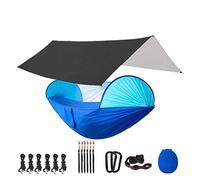 Hammock Chair Camping Hammock With Net And Rain Cover, 118 X 118 Size, 10 Loop Tree Strap Suspension, Outdoor Leisure Camping Equipment (Black And Blue)