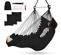 Hammock Chair, Cotton Rope Handwoven Chair with Collapsible Metal Spreader Bar Max 440 LBS for Indoor&Outdoor, Patio, Garden, Yard(Black)
