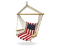 Hammock Chair Hanging Rope Swing, *12 Patterns, Quality Comfortable and Breathable Fabric - Indoor/Outdoor - Red, White and Blue