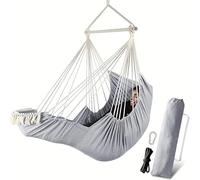 Hammock Chair Hanging Swing, 500 lbs Capacity, Collapsible for Easy Storage, Soft Cotton with Foot Rest & Cushions, for Indoor or Outdoor Use