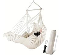 Hammock Chair Hanging Swing, 500 lbs Capacity, Collapsible for Easy Storage, Soft Cotton with Foot Rest & Cushions, for Indoor or Outdoor Use