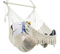 Hammock Chair,Mesh Swing Chair, Cotton Rope Handwoven Chair with Collapsible Metal Spreader Bar Max 330 LBS for Indoor&Outdoor, Patio, Garden, Yard (Beige)