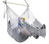 Hammock Chair, Mesh Swing Chair,Cotton Rope Handwoven Chair with Collapsible Metal Spreader Bar Max 330 LBS for Indoor&Outdoor, Patio, Garden, Yard (Gray)