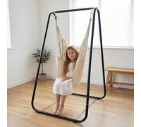 Hammock Chair Stand Only, Heavy-Duty Metal Swing Seat Frame, Anti-Deformation, 220lbs Capacity, Indoor/Outdoor Use, A-Shaped Swing Stand Adjustable Height, Non-Slip Rubber Fee (Black)