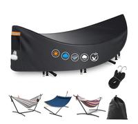 Hammock Cover WaterproofHeavy Duty 420D Hammock Covers for Outdoor,Breathable Hammock Dust Protector with Air Vent,Waterproof Strip,3 Windproof Buckles，Universal Cover Fits for 11-12ft Stand Hammock