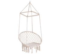 Hammock Macrame Hanging Rope Chair Hanging Seat Rope Tassels Solid Knitted Woven Net Seat Portable Garden Chair for Patio