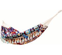 Hammock Outdoor Hammocks Jacquard Retro Fabric with Tassel Macrame Boho Canvas Hammock Bed for Bedroom Patio Garden Backyard