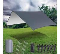 Hammock Rain Fly Tent Tarp,GINTOGE Multifunctional Waterproof Camping Shelter, 300cm x 300cm lightweight Windproof Snowproof Outdoor Sunshade Fly for Hammock-Tent Stakes and Ropes (Gray) No Poles