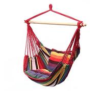 Hammock Swing Seat,Hammock Chair Canvas Portable Comfortable Colorful Stripe Chair Hanging Rope Swing for Indoor