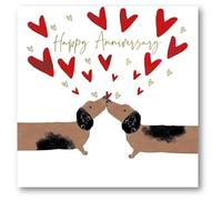Hammond Gower Anniversary Card - Dachshund Kiss and Love Hearts with Foil and 3D Embellishments - Eco-Friendly