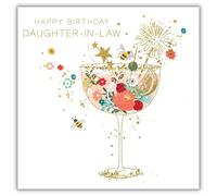 Hammond Gower Birthday Card for Daughter in Law - Floral Cocktail Glass Design - Foil Finish - Handfinished with Diamante Gems - Elegant Birthday Greeting Card for Her