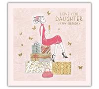 Hammond Gower Birthday Card for Daughter - Stylish Presents Design - Foil Finish - Handfinished with Diamante Gems - Elegant Birthday Greeting Card for Her -'Love You'
