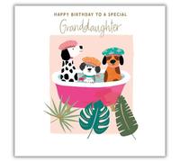 Hammond Gower Birthday Card for Granddaughter - Cute Dogs in Bath Design - Foil Finish - Handfinished with Diamante Gems - Birthday Greeting Card to a Special Granddaughter