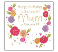 Hammond Gower Birthday Card for Mum - Modern Floral Design - Handfinished with Diamante Gems - Vibrant Birthday Greeting Card to the Loveliest Mum in the World - Foil Finish