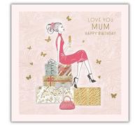 Hammond Gower Birthday Card for Mum - Stylish Presents Design - Foil Finish - Handfinished with Diamante Gems - Elegant Birthday Greeting Card for Her - 'Love You'