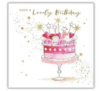 Hammond Gower Birthday Card for Women - Luxury Design with Pretty Cake Illustration - Have a Lovely Birthday - Special Finish with Gem Embellishments - Happy Birthday Card for Her