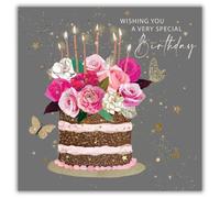 Hammond Gower Birthday Card for Women - Luxury Design with Pretty Floral Cake Illustration - Special Finish with Gem Embellishments - Happy Birthday Card for Women
