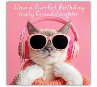 Hammond Gower Cat Birthday Card for Granddaughter - Purrfect Birthday Design - Handfinished with Diamante Gems - Bright Greeting Card for a Lovely Granddaughter