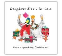 Hammond Gower Christmas Card for Daughter and Son in Law - Festive Party Ducks - Handfinished with Diamante Gems - Jolly Christmas Greeting Card for a Special Couple - 'Quacking Christmas!'