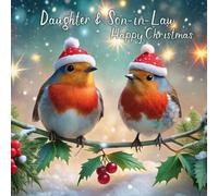 Hammond Gower Christmas Card for Daughter and Son in Law - Festive Robins on Holly Branch - Handfinished with Diamante Gems - Jolly Christmas Greeting Card for a Special Couple