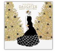 Hammond Gower Christmas Card for Daughter - Elegant Party Dress Design - Handfinished with Diamante Gems and Foil Finish - Festive Christmas Greeting Card for a Special Daughter - For Her