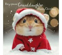 Hammond Gower Christmas Card for Granddaughter - Festive Hamster Design - Handfinished with Diamante Gems - Cute Christmas Greeting Card for a Very Special Granddaughter - For Her