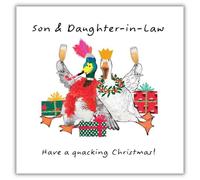 Hammond Gower Christmas Card for Son and Daughter in Law - Festive Party Ducks - Handfinished with Diamante Gems - Jolly Christmas Greeting Card for a Special Couple - 'Quacking Christmas!'