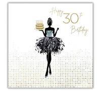 Hammond Gower Female 30th Birthday Card - Happy Birthday for Women Card Age 30 with Stylish Party Dress and Cake Design and a Foil Finish with Gem and Bow Embellishments
