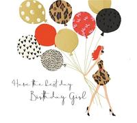 Hammond Gower Female Birthday Card - General Card for Women/Girls - Girl in Party Dress with Bunch of Balloons - Foil Finish - Eco-Friendly
