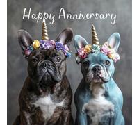 Hammond Gower Funny Anniversary Card - Amusing Pug Dog Unicorn Design - Handfinished with Diamante Gems - Anniversary Greeting Card for Special Couple or Loved One
