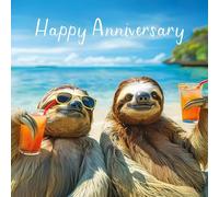 Hammond Gower Funny Anniversary Card - Happy Anniversary Card for a Special Couple or Someone Special with Humorous Sloths on Holiday Design and Gem Embellishments
