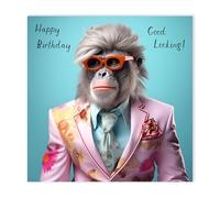 Hammond Gower Funny Birthday Card for Men - Amusing Monkey Design - Premium Greeting Card with Envelope - Eco-Friendly & Recyclable