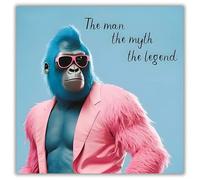 Hammond Gower Funny Birthday Card or All-Occasion Card - Colourful Gorilla Joke - Handfinished with Diamante Gems - For Men - Amusing Animal Greeting Card -'The Man, The Myth, The Legend'