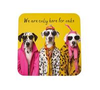 Hammond Gower Funny Coaster - Dalmation Dog Design - Joke Reads 'We Are Only Here for Cake' - Cork-Backed Coasters Suitable for Women & Men