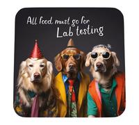 Hammond Gower Funny Coaster - Labrador Dog Design - Joke Reads 'All Food Must Go For Lab Testing' - Cork-Backed Coasters Suitable for Women & Men
