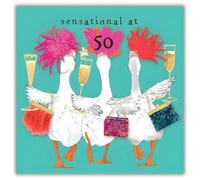 Hammond Gower Funny Female 50th Birthday Card - Happy Birthday Card for Women Age 50 with Humorous 'Sensational at 50' Geese Design and Gem Embellishments