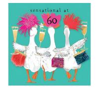 Hammond Gower Funny Female 60th Birthday Card - Happy Birthday Card for Women Age 60 with Humorous 'Sensational at 60' Geese Design and Gem Embellishments