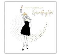 Hammond Gower Granddaughter Birthday Card - Happy Birthday Card for Women with Stylish Party Girl Design and a Foil Finish with Gem and Bow Embellishments
