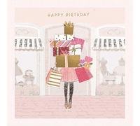 Hammond Gower Happy Birthday Greeting Card - Woman Carrying Stacks of Presents - Birthday Card For Women -Handcrafted 6″×6″ with Foil and 3D Gem Embellishment (No Relation)