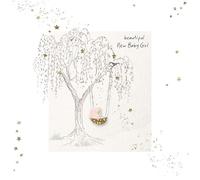 Hammond Gower New Baby Girl Birth Congratulations Card - Hanging Bassinet, Stars and Foiled Details - Eco-Friendly