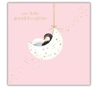 Hammond Gower New Baby Granddaughter Card - Cute Penguin Moon Design - Handfinished with Diamante Gems - Foil Finish - New Baby Congratulations Card