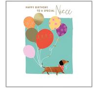 Hammond Gower Special Niece Birthday Card - Happy Birthday Card with a Dachshund Dog and Balloons Design with Foil and Embellished Details - Birthday Card for Women/Girls
