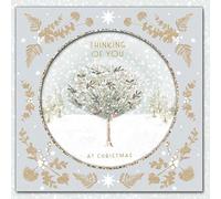 Hammond Gower Thinking of You Christmas Card - Winter Tree in the Snow with Festive Die-Cut Border with a Foil Finish - Eco-Friendly