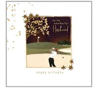 Hammond Gower Wonderful Husband Birthday Card - Happy Birthday Card with a Golfing Design with Foil and Embellished Details - Birthday Card for Men