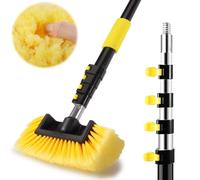 Hammrit 3-12FT Multi-Purpose Extendable Cleaning Brush with 10" Ultra Soft Polymer Bristles, Yellow, Includes Extension Pole and Brush, Ideal for Car/Truck/Boat/RV/House Siding/Floor/Ceiling