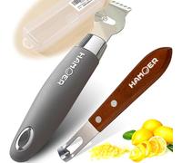 HAMOER Citrus Lemon Zester & Channel Knife Tool for Kitchen Bar, Stainless Steel Blade, Ergonomic Design, Wooden Handle & Rubber & Plastic Handle Set Tool