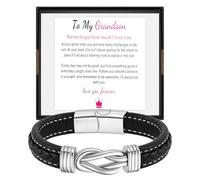 Hamoery Bracelet for Men Braided Leather Stainless Steel Bracelets Gift for Him Dad Husband Brother Son Grandson, One Size, Stone, no gemstone