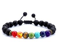 Hamoery Men Women 8mm Lava Rock 7 Chakras Aromatherapy Essential Oil Diffuser Bracelet Braided Rope Natural Stone Yoga Beads Bracelet Bangle