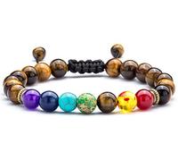 Hamoery Men Women 8mm Lava Rock 7 Chakras Aromatherapy Essential Oil Diffuser Bracelet Braided Rope Natural Stone Yoga Beads Bracelet Bangle