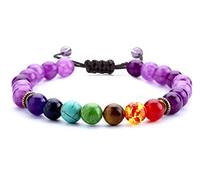 Hamoery Men Women 8mm Lava Rock 7 Chakras Aromatherapy Essential Oil Diffuser Bracelet Braided Rope Natural Stone Yoga Beads Bracelet Bangle